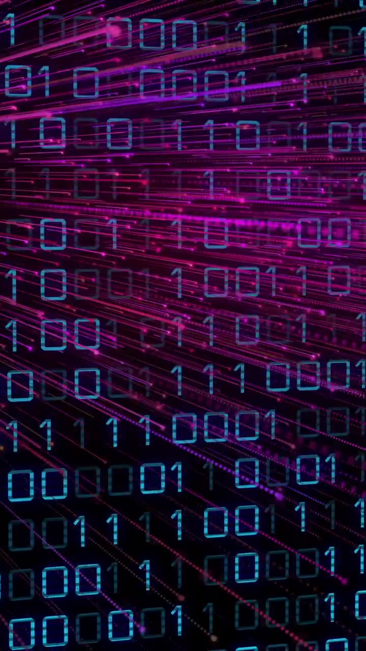 Animation of dynamic data processing with binary code and digital lines in school