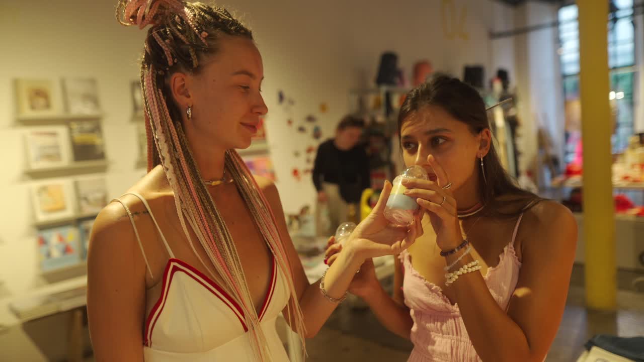 Women smelling perfume in a store
