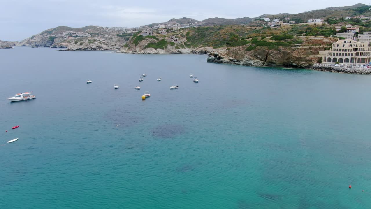 Aerial paradise for nature lovers at Crete islands, Greece with beautiful sea side facing resorts built over the cliffs