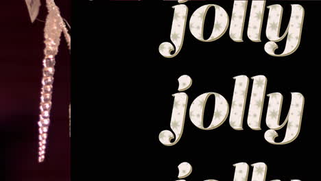 animation of jolly text in repetition and christmas decorations on black background