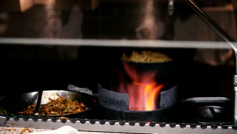 dish. cooking on a burning pan italian dish