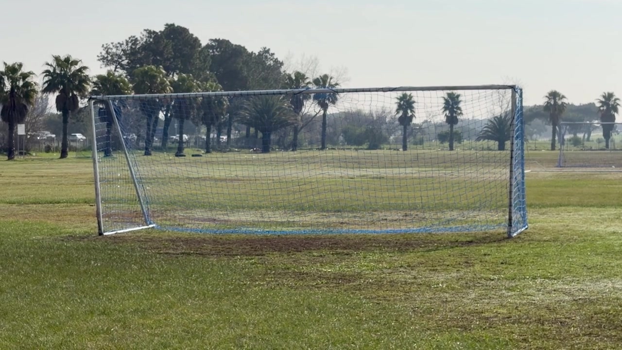 Soccer field and goal post at a local football club.