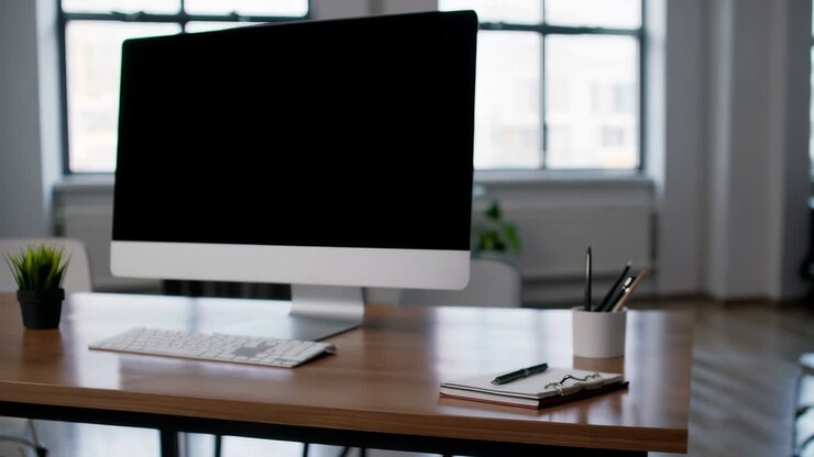 Modernes Büro mit grünem Bildschirm