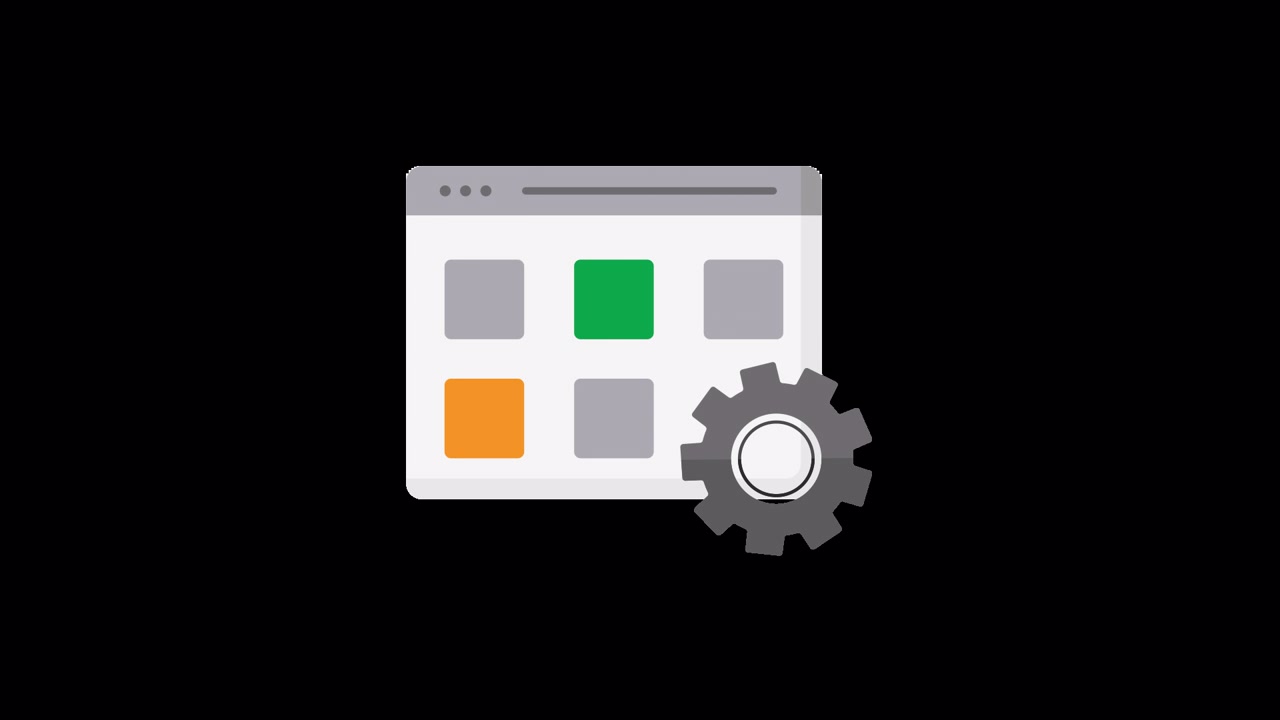 Animated Browser Window with Gear Icon and Content Blocks