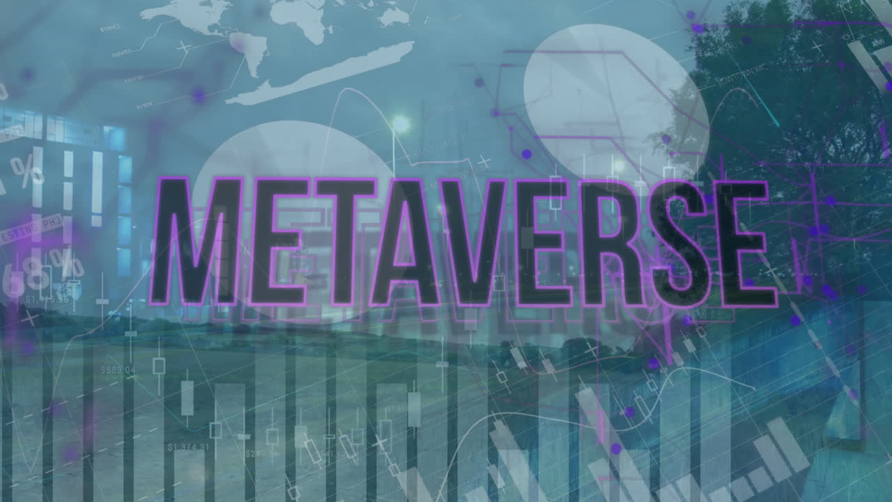 animación de texto metaverso e interfaz infográfica, lapso de tiempo de vehículos y ciudad moderna