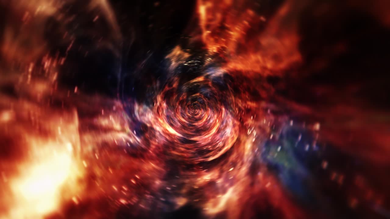 Sømløs loop av en flerfarget grunge hyperrom-warp romferd gjennom en romtid-ormehullstunnel. Abstrakt, lyst skinnende, flytende energivirvel. 4K 3D-loop Sci-Fi bakgrunn for interstellare romreiser.