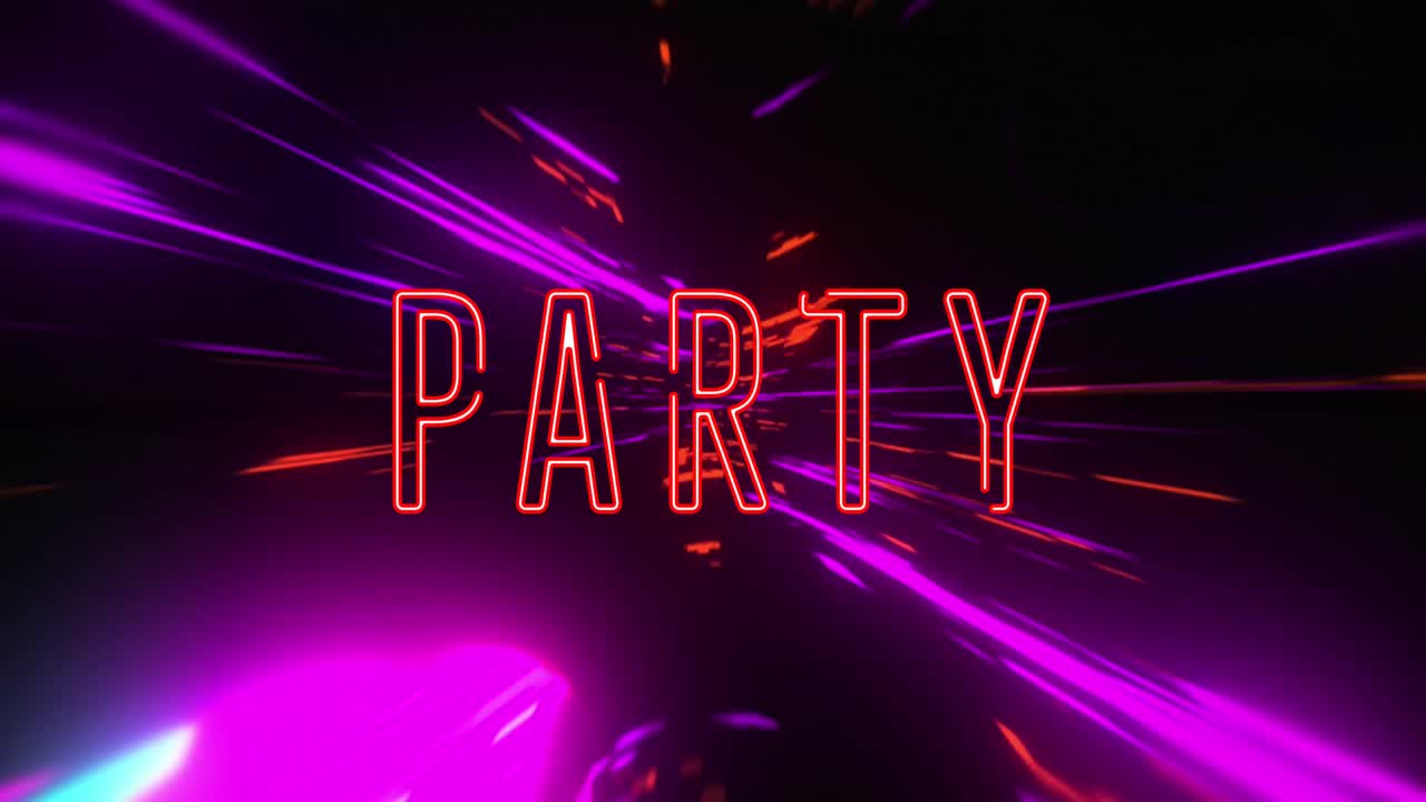 Animation of party text on multi coloured background