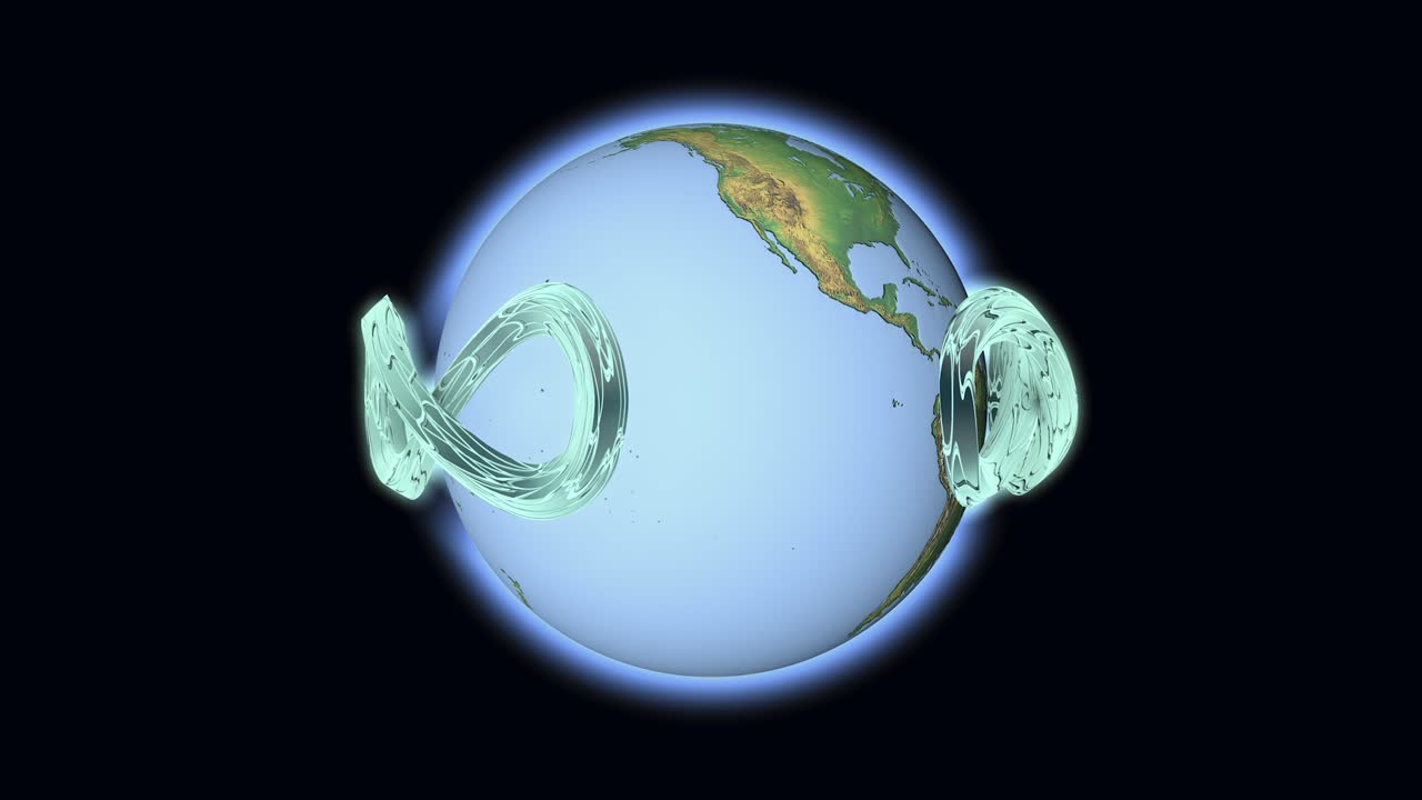el globo y el signo infinito. el planeta tierra en movimiento sin fin. renderización de animación sin fisuras.