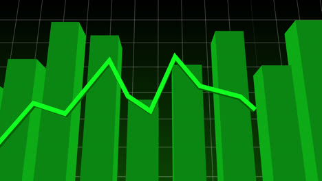 animation of statistics and financial data processing with green line on grid