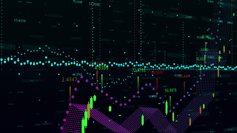 Animation-of-financial-data-processing-over-black-background