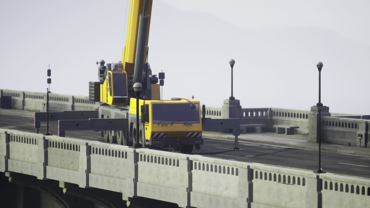 Construction activity with heavy machinery on a bridge in daylight