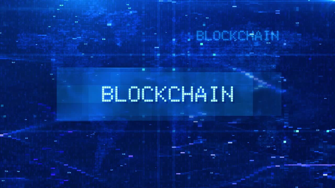 Blockchain-tekst på digital glitch-baggrund