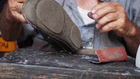 shoe repair in progress