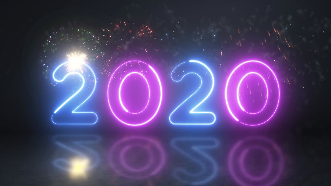 happy new year card neon lights 2020