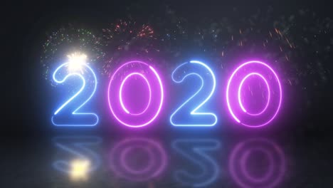 feliz año nuevo tarjeta luces de neón 2020