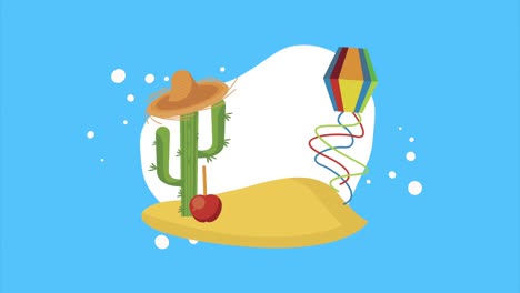 animación de festa junina con cometa y cactus en el desierto