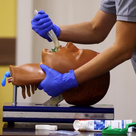 mannequin and intubation set for advance cardiac life support training. video from first aid courses