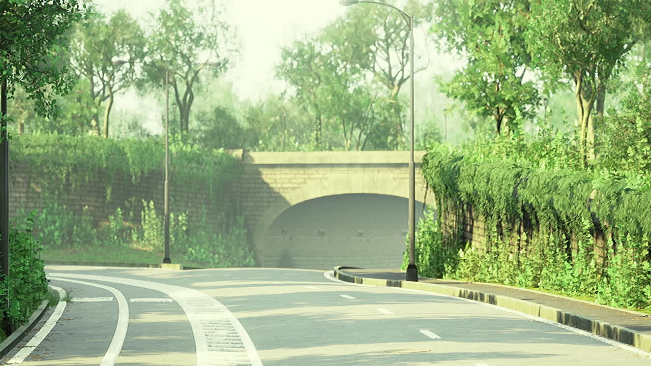 Serene pathway leading through lush greenery with a subtle archway