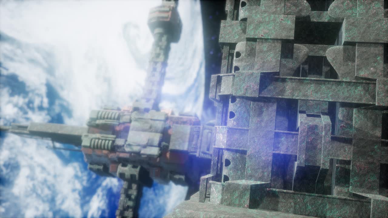 우주 정거장과 지구. 3d 애니메이션