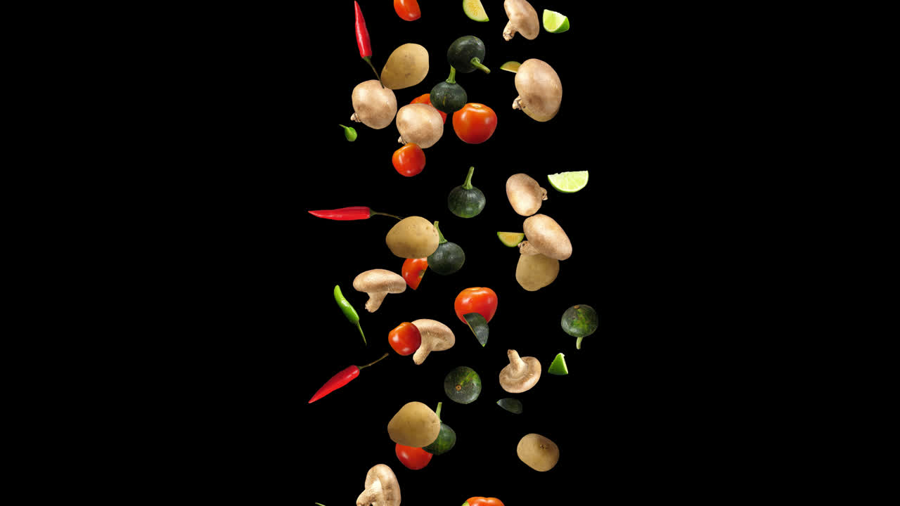 Vegetables Falling Down With Alpha Channel