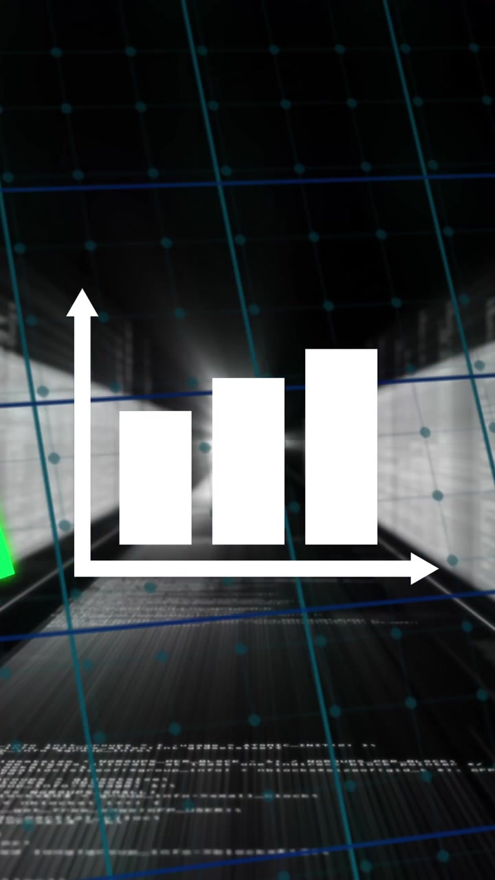Animation of graphs over multiple screens with data processing against black background