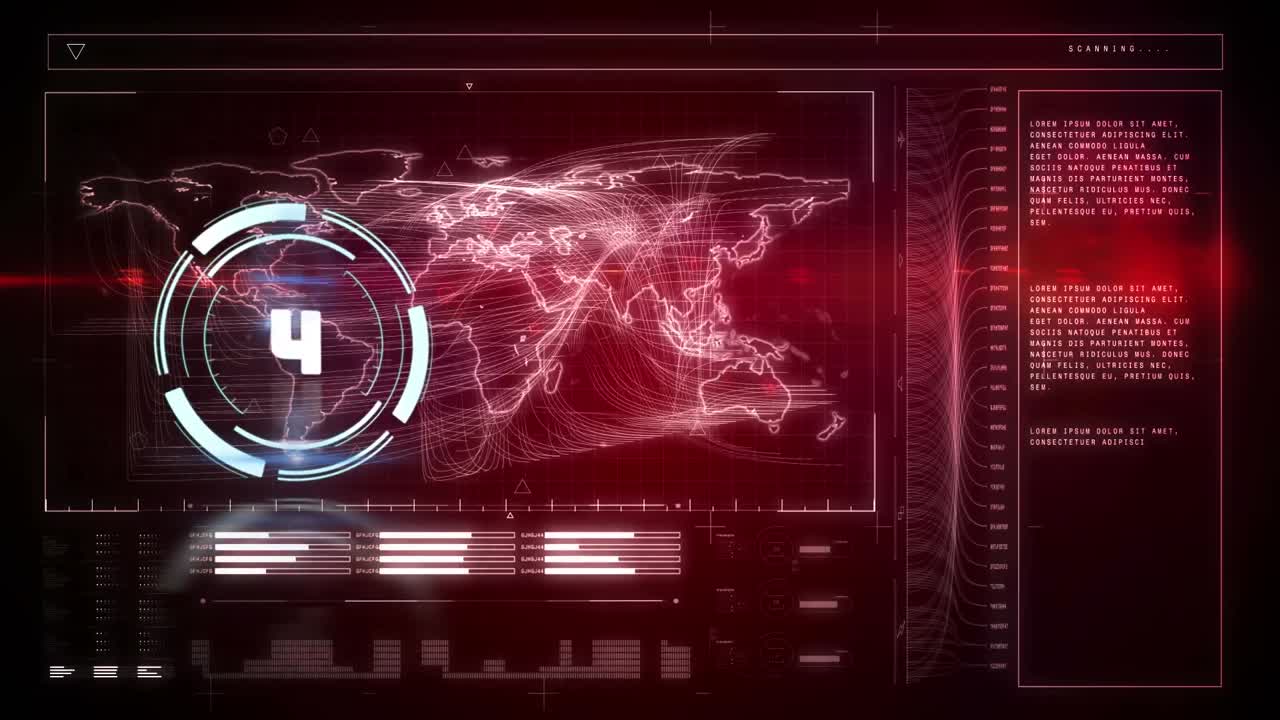 Animation of countdown, scope scanning and data processing on digital screen
