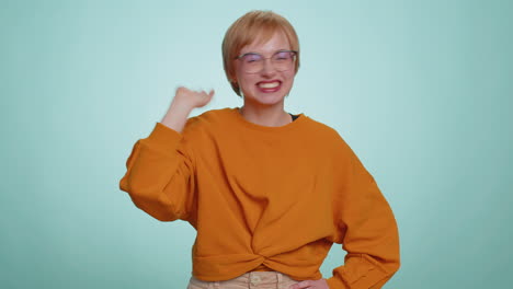 amused smiling cheerful woman laughing out loud funny ridiculous joke anecdote bullying abuse