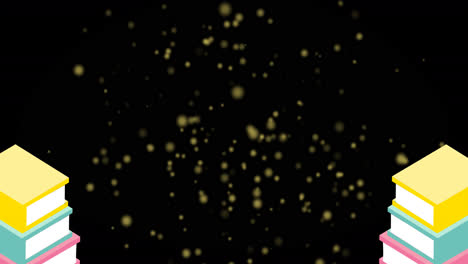 animación de manchas brillantes sobre pilas de libros