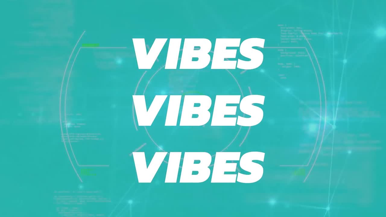 Animation of vibes text over network of connections and green background
