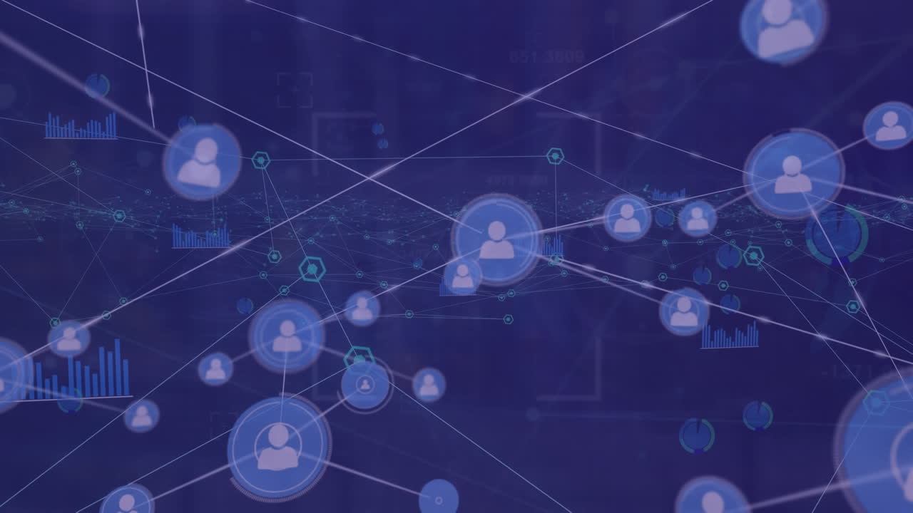 animación de la red de conexiones con iconos sobre el escaneo de alcance