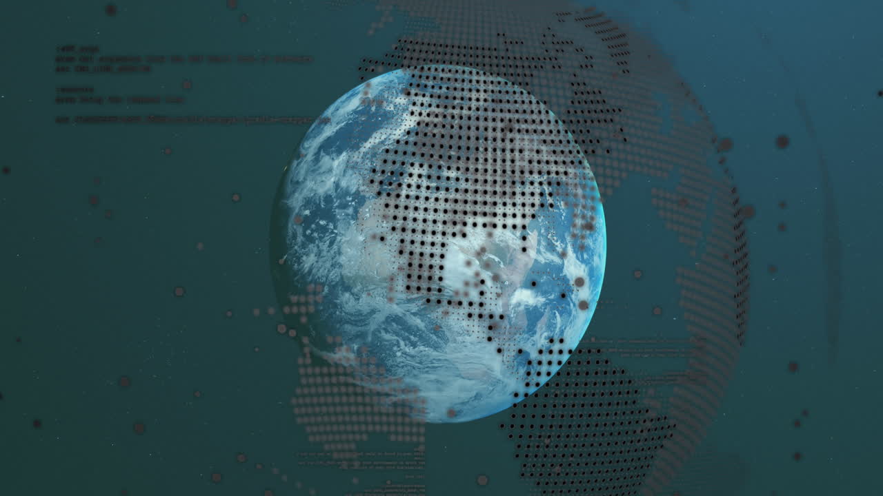Animation of data processing over globe on black background