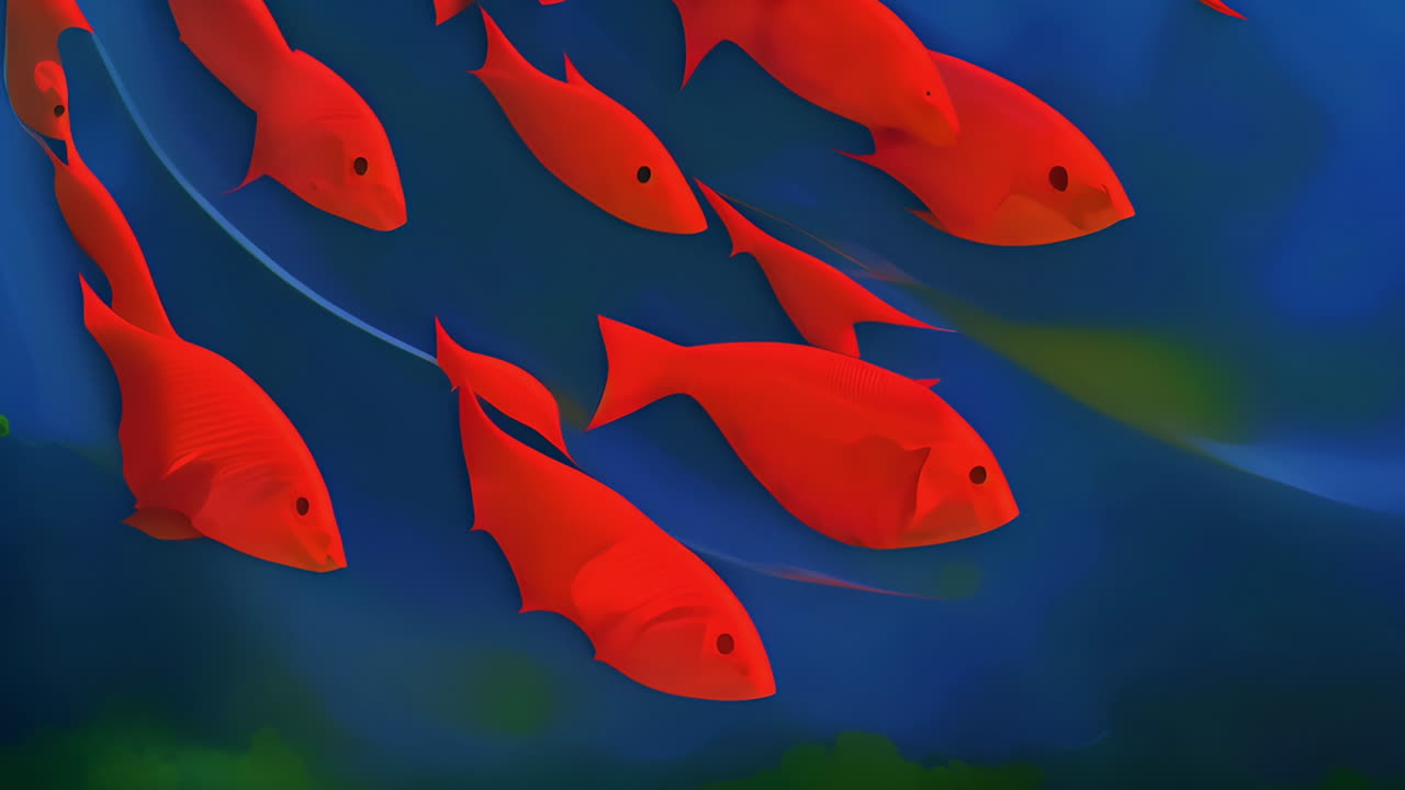 Red fish swimming in blue water animation