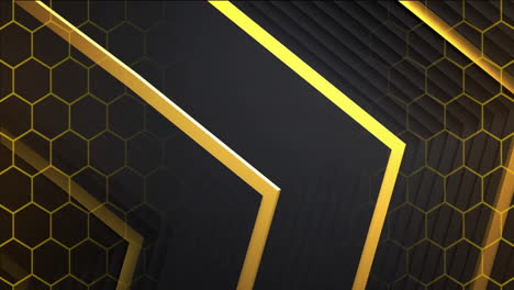 geometric gold and black shapes with hexagonal patterns animation