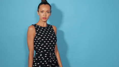 woman in a polka dot dress