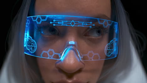 la chica de la realidad del futuro disfrutando de gafas digitales de primer plano. gafas 3d mujer metaverso