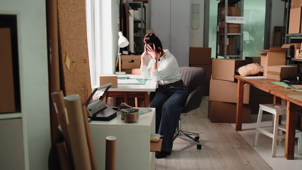 Stressed Small Business Owner Overwhelmed in Her Office