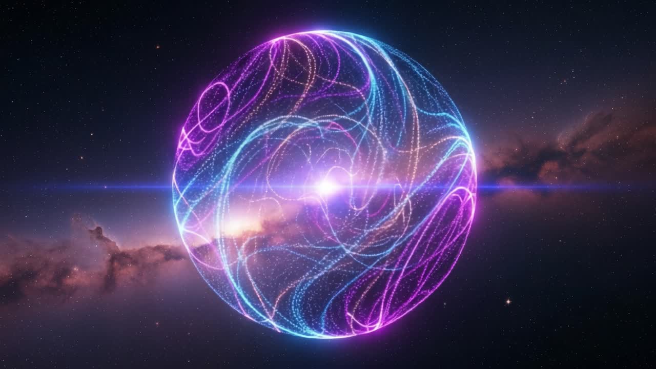 A Captivating Glimpse into a Vibrant Cosmic Sphere Illuminated by Luminous Waves of Energy, Unveiling an Abstract Universe of Colorful Light and Motion