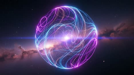 a captivating glimpse into a vibrant cosmic sphere illuminated by luminous waves of energy, unveiling an abstract universe of colorful light and motion