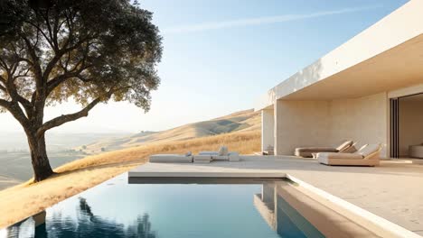 a large tree sitting next to a swimming pool in a house