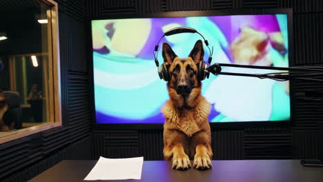dog in a recording studio