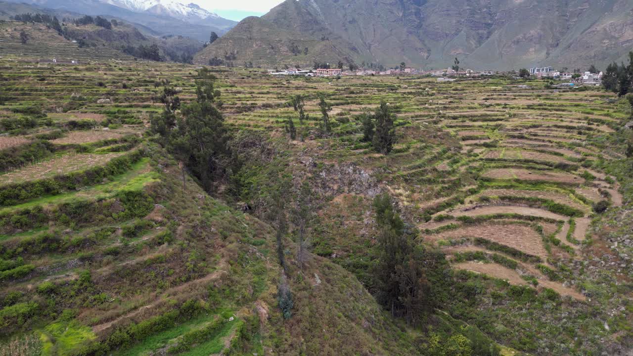 Flyover pre-Inca terrace fields at Cabanaconde in southern Peru