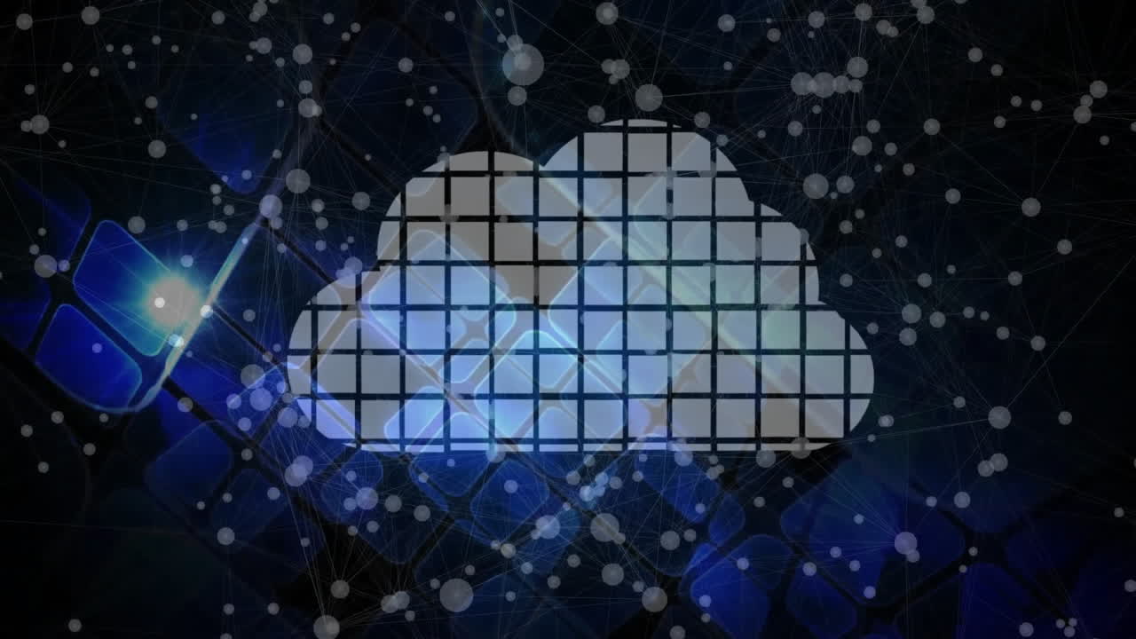 Cloud computing concept animation over network of connections and data points