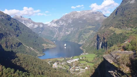 Aerial-view-on-the-town-of-Geiranger-and-the-Fjord