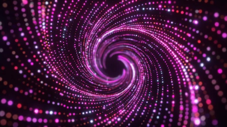 Espiral Dinâmica de Partículas Rosa e Roxas Brilhantes