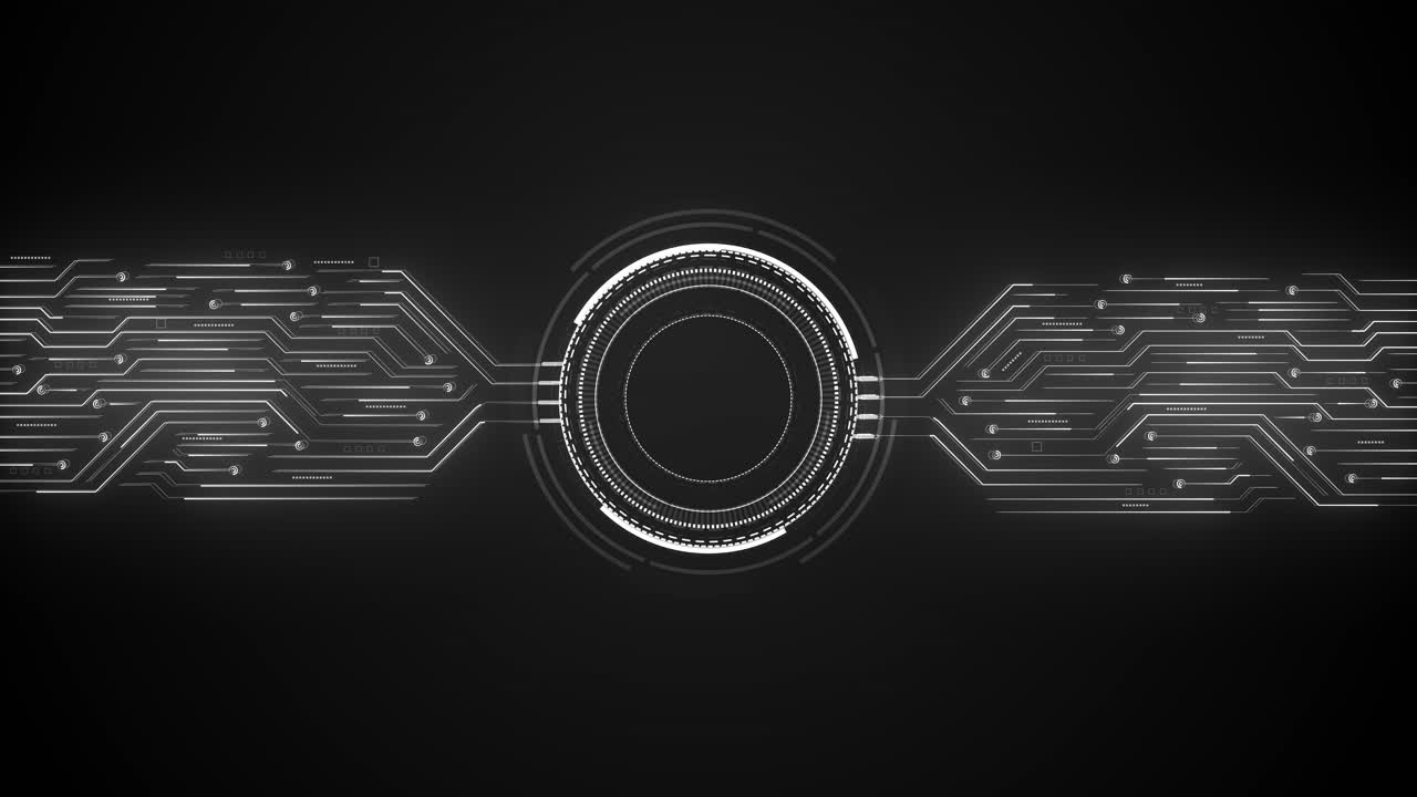 Hightech hud interface sleek glowing circuits extending symmetrically from a central round core for