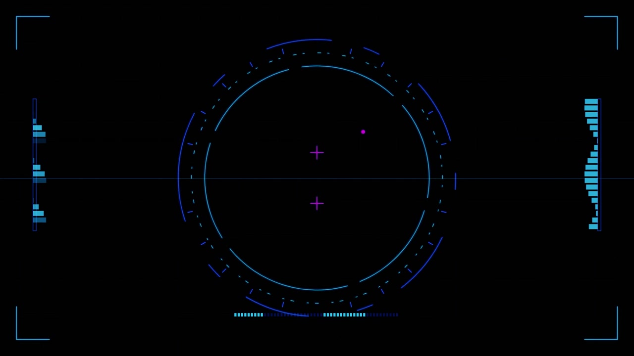 Futuristic Digital HUD Interface with Rotating Circular Radar