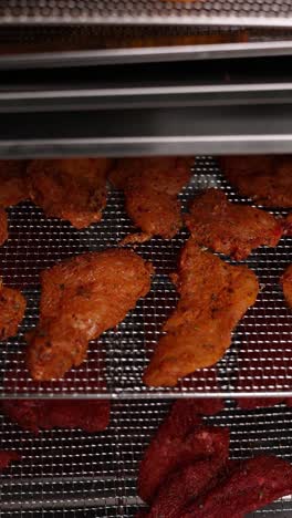 seasoned chicken breast drying in a dehydrator