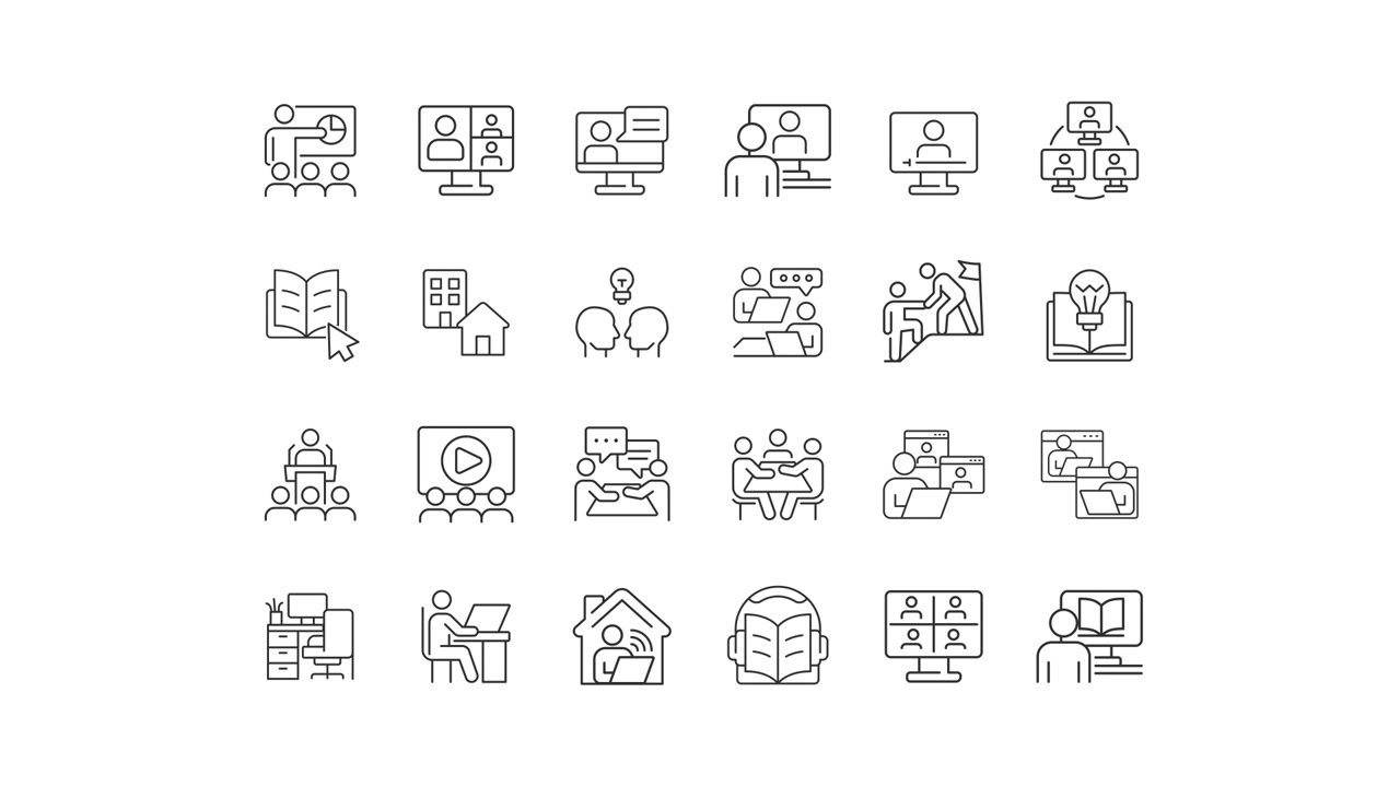 Collezione di Icone Line Art sul Lavoro da Remoto e la Comunicazione Digitale