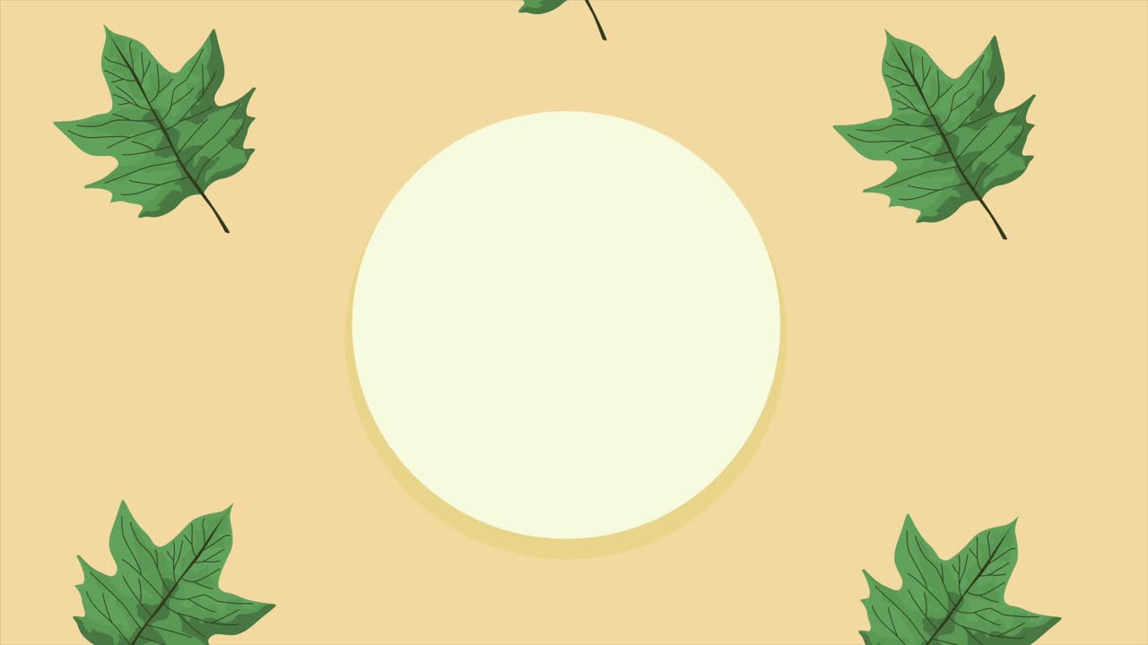 크림 바탕의 원형 프레임으로 된 잎 생태 애니메이션