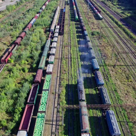 aerial view of a freight train yard